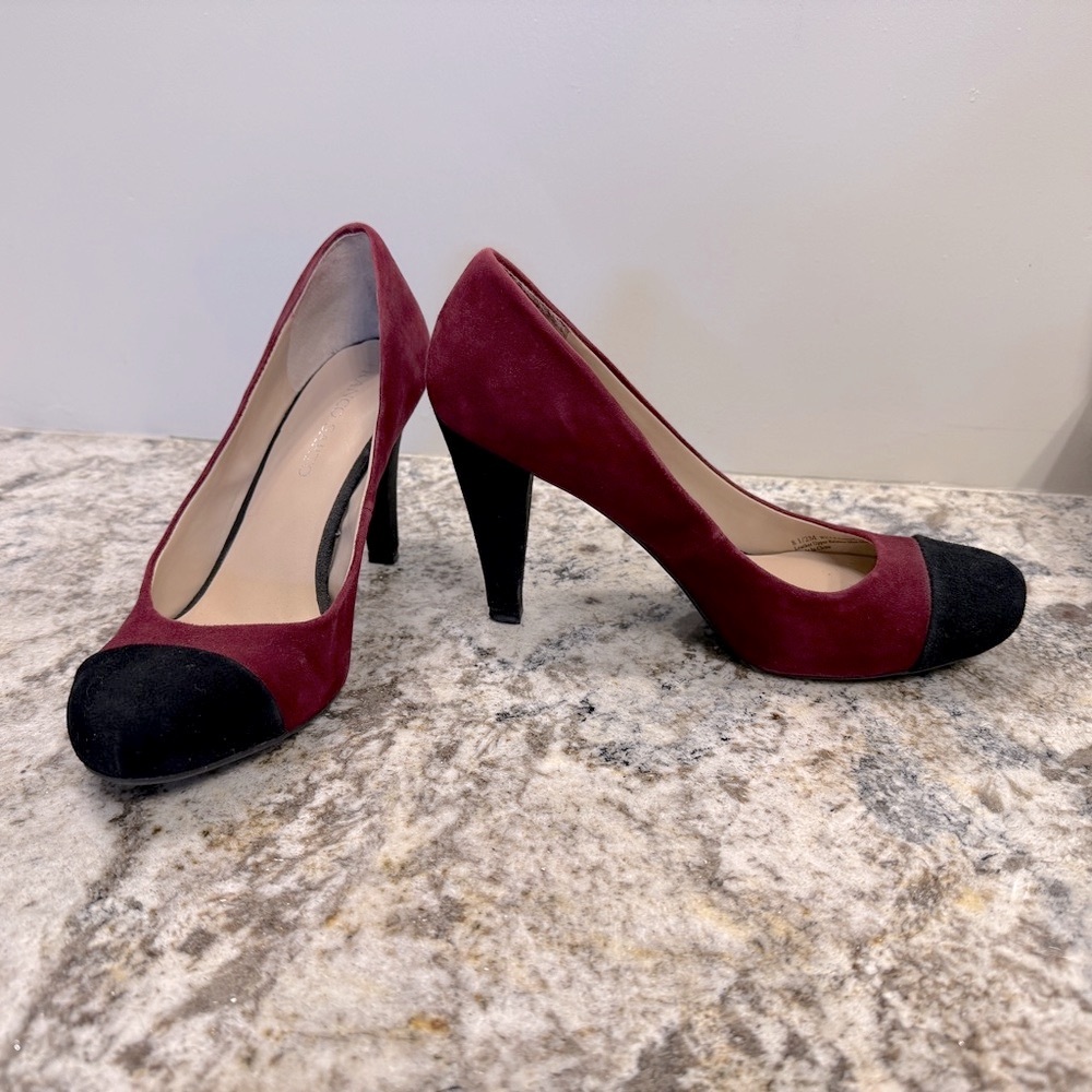 Franco Sarto Burgundy and Black Suede Two-Tone Pumps